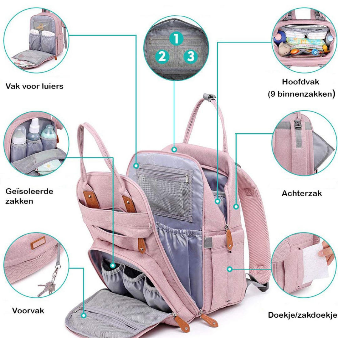 Blossomi 3-in-1 Luiertas Rugzak met Opvouwbaar Babybed